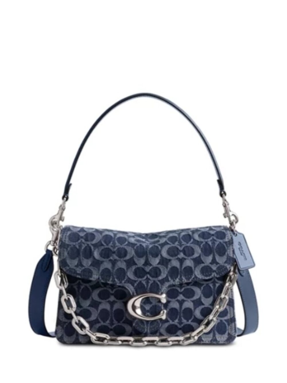 Coach Blue Signature Jacquard Shoulder Bag with Silver Hardware